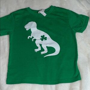Rabbit Skins child size 4 St. Patrick’s Day shirt featuring dinosaur & shamrock